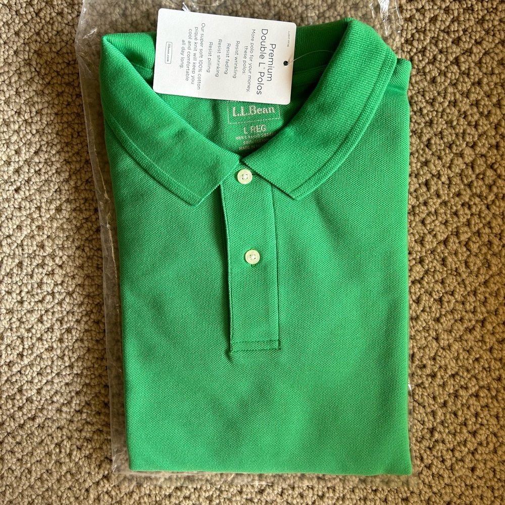 NWT L.L. Bean Double L Polo Bright Kelly Green Short Sleeve